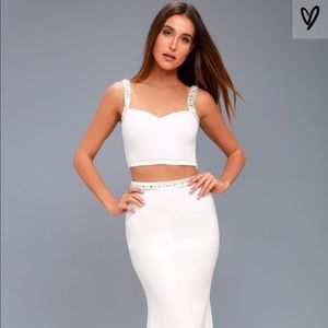 WHITE BEADED TWO-PIECE MAXI DRESS - bridal vibes!